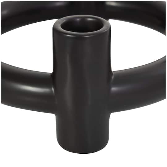 CosmoLiving by Cosmopolitan 8" Black & White Ceramic Geometric Circle Taper Candle Holder Set